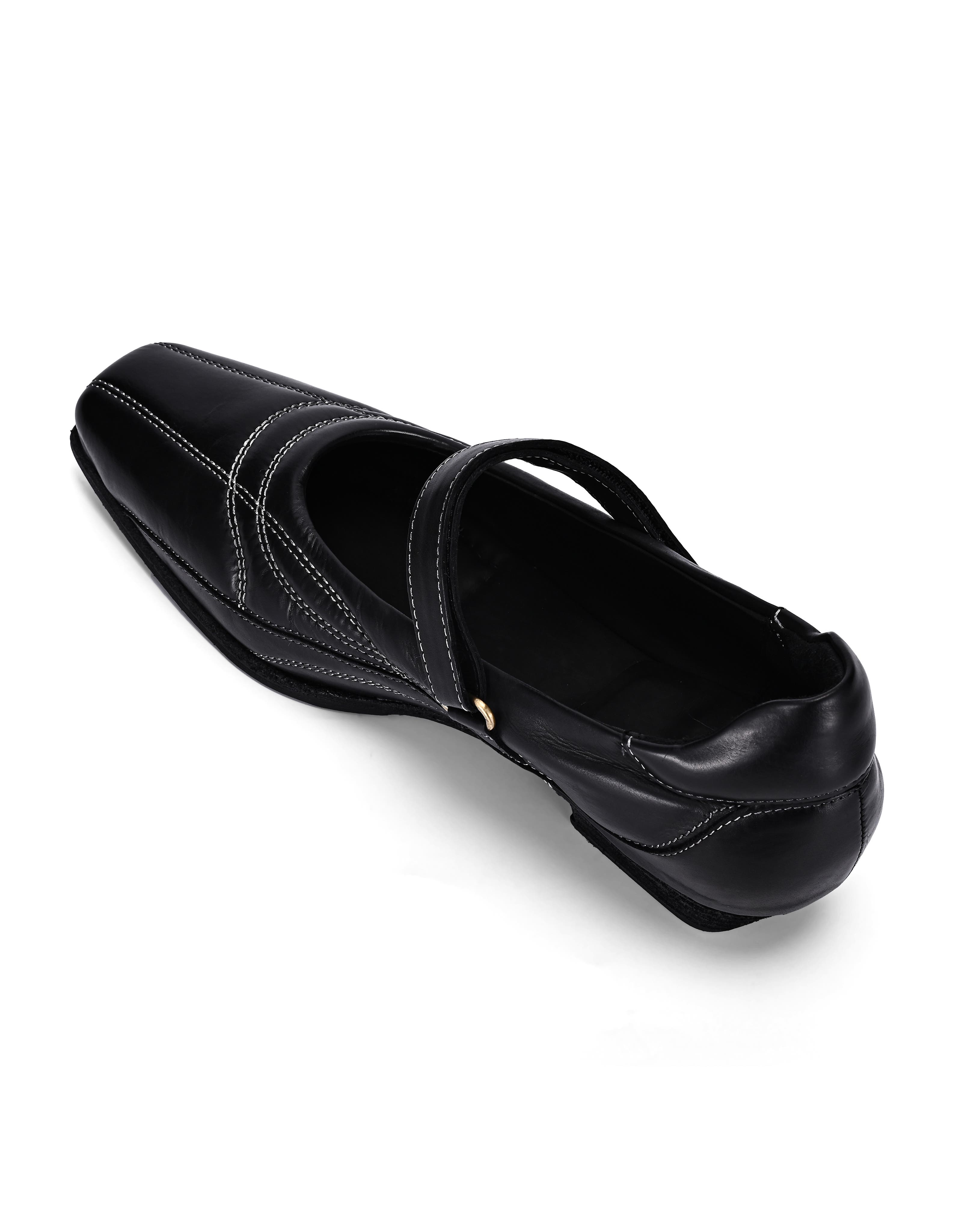 OLD TREND Folk Genuine Leather Artisanal Contrast Stitch Mary Jane Heel, Alternate, color, Black