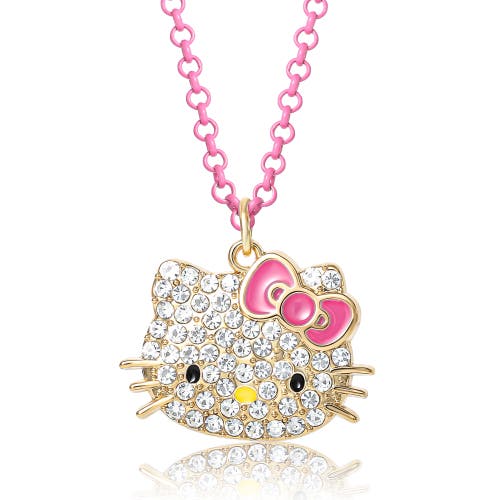 Hello Kitty Pave Pendant Necklace With Neon Red Chain, 16"+ 3" In Gold