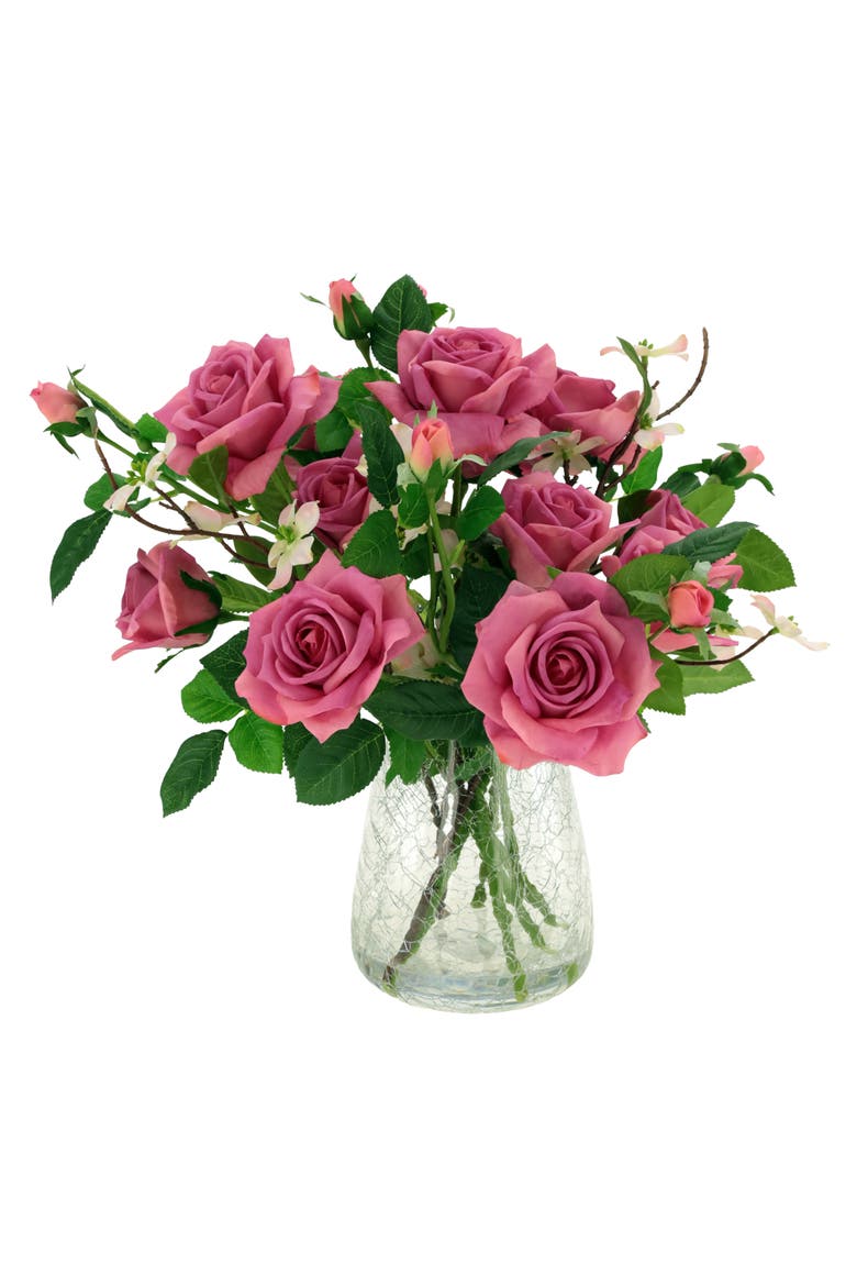 Roses in Crackle Vase, Main, color, Blush