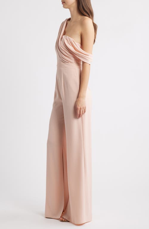 Black Halo Evelina Draped Off The Shoulder Wide Leg Jumpsuit In Ballet Slipper