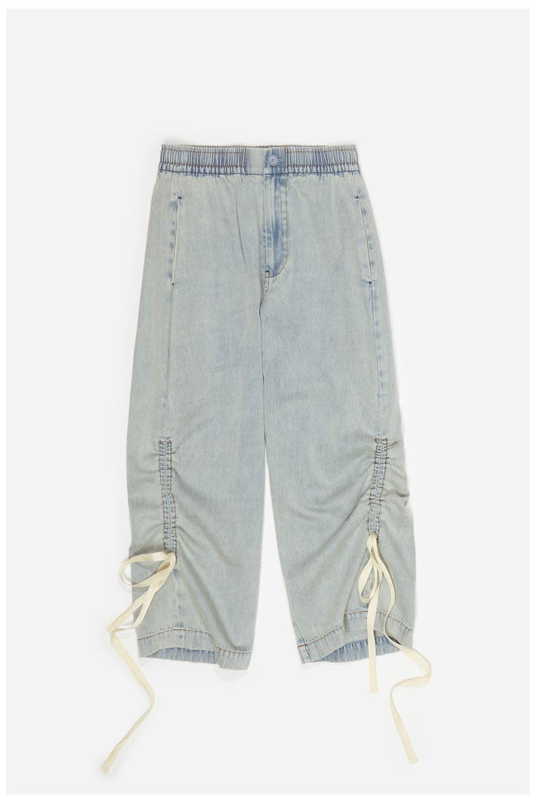 Denim Joggers With Gathering, Alternate, color, LIGHT DENIM BLUE
