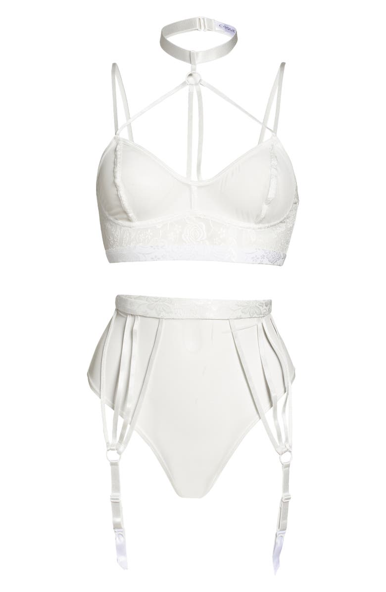 Coquette Strappy Choker Bra & High Waist Panties, Alternate, color, White