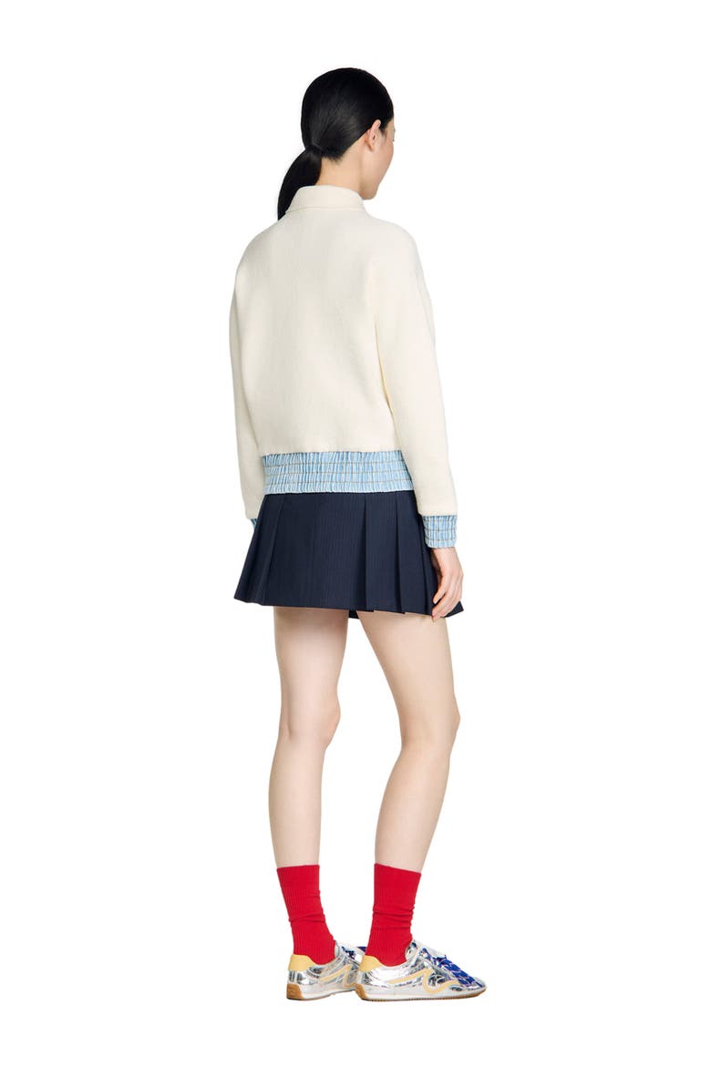 Cardigan with denim details, Alternate, color, Ecru