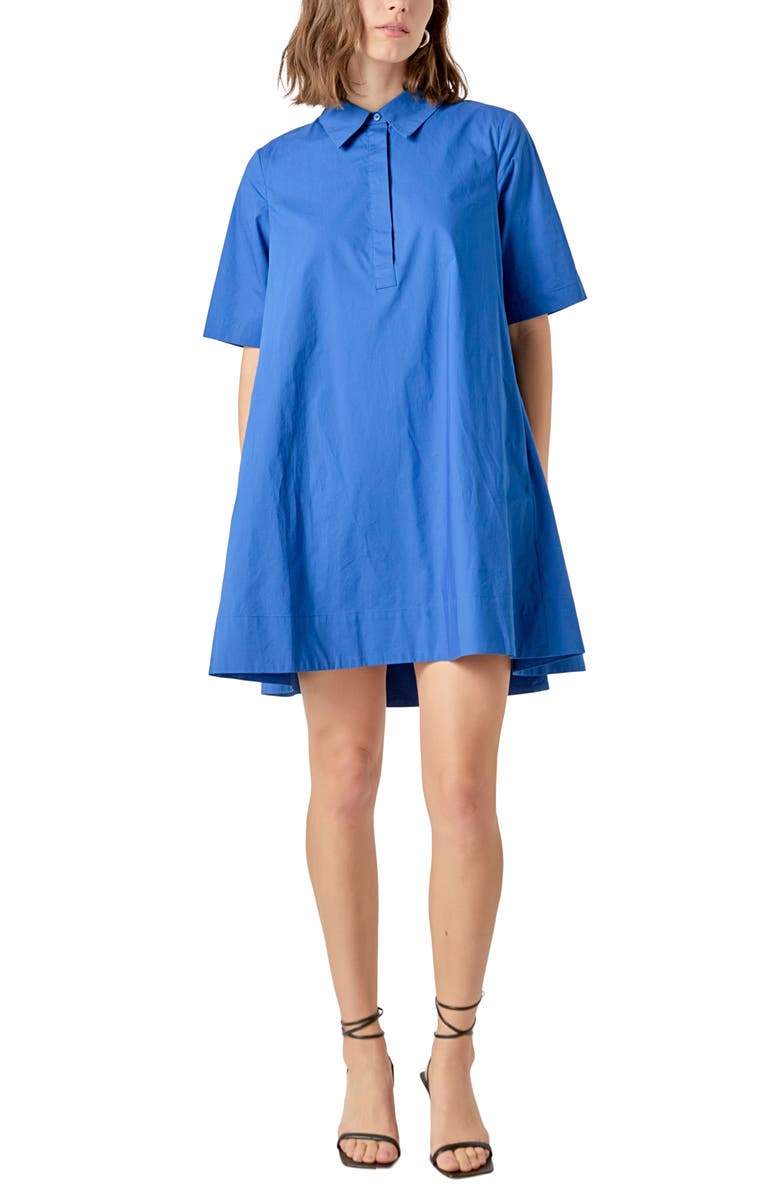 English Factory Trapeze Cotton Shirtdress, Main, color, Blue