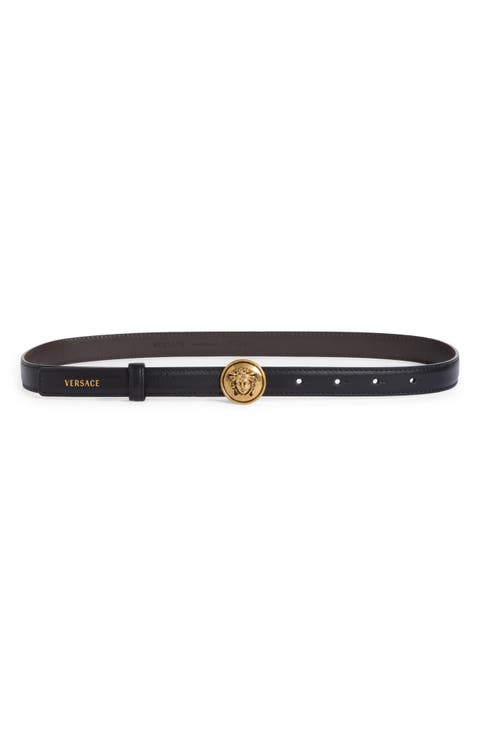 Medusa Buckle Leather Belt