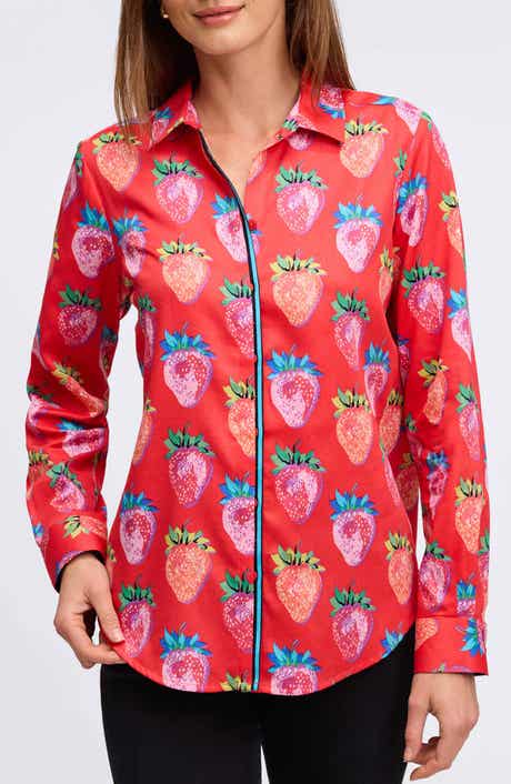 Charlie Strawberry Print Cotton Button-Up Shirt