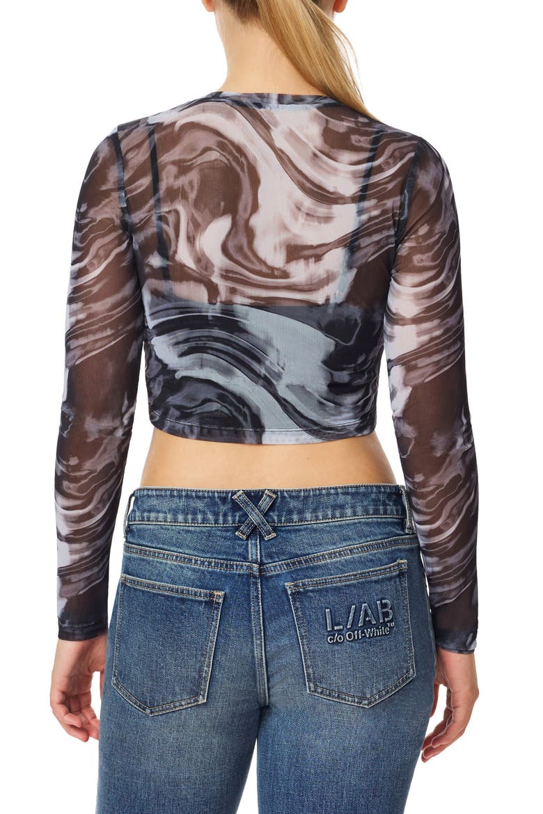 Swirl Print Fitted Mesh Crop Top, Alternate, color, BLACK WHITE SWIRL