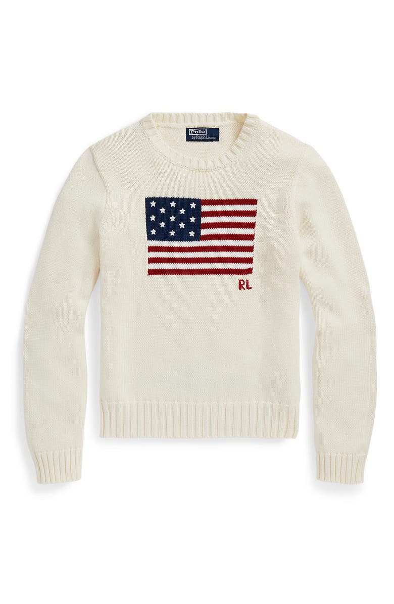 Polo Ralph Lauren Flag Crewneck Sweater, Alternate, color, Cream