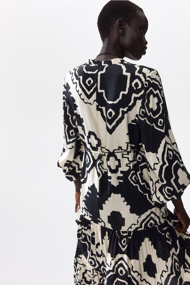 Printed Tiered Dress, Alternate, color, Black/patterned