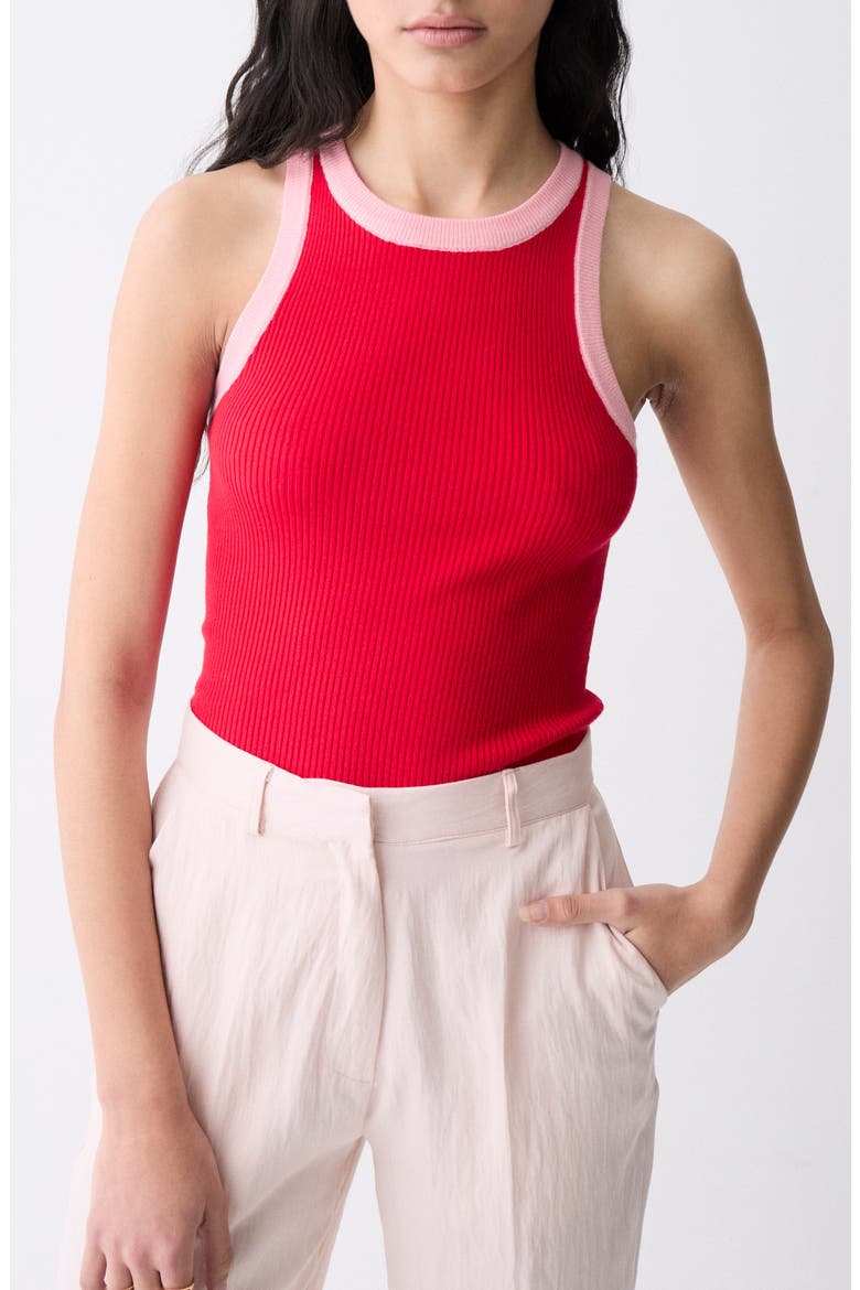 Lisboa Contrast Trim Rib Sweater Tank, Main, color, RED WITH PINK DETAILS