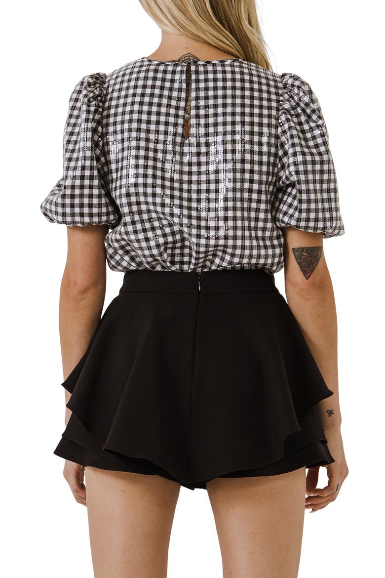 Sequin Gingham Top, Alternate, color, BLACK/ WHITE