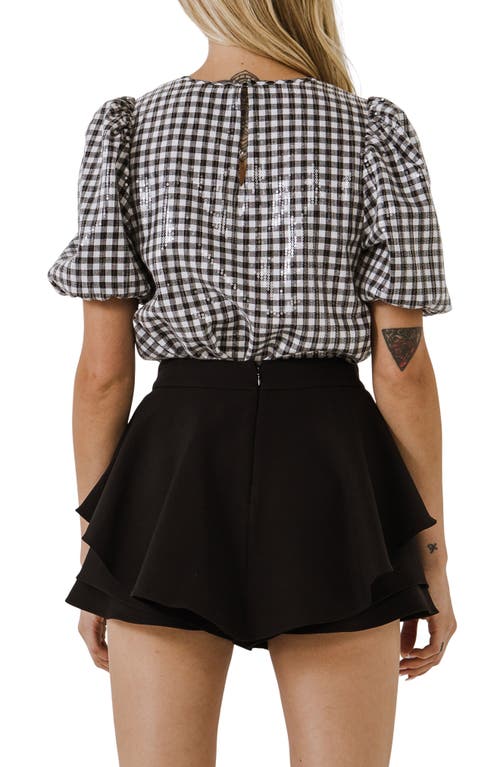 English Factory Sequin Gingham Top In Black/white