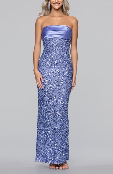 Sequin & Satin Strapless Gown