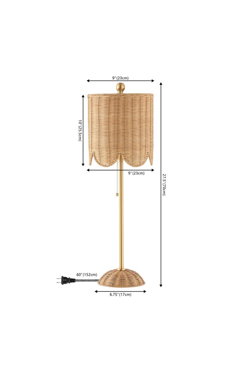 JONATHAN Y Celerie 27.5" Coastal Bohemian Rattan/Iron Scalloped Buffet LED Table Lamp with Pull Chain, Alternate, color, Natural/Brass Gold