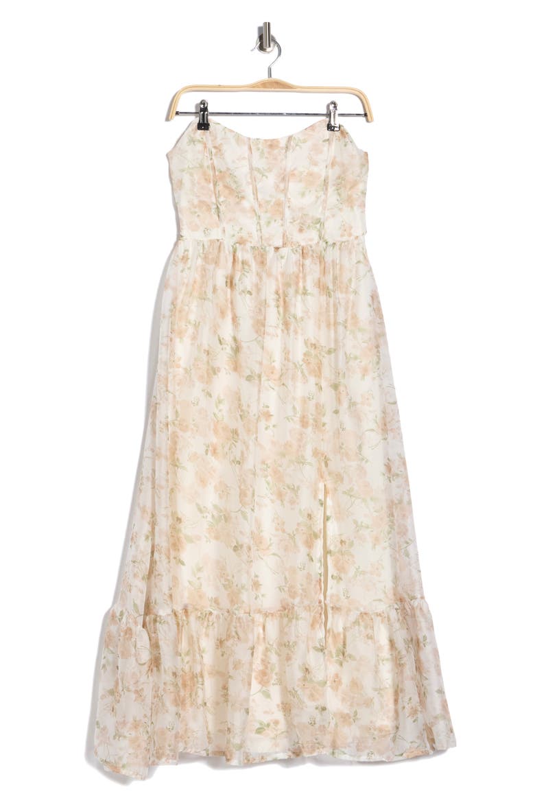 Floral Strapless Dress, Alternate, color, LIGHT KHAKI MULTI