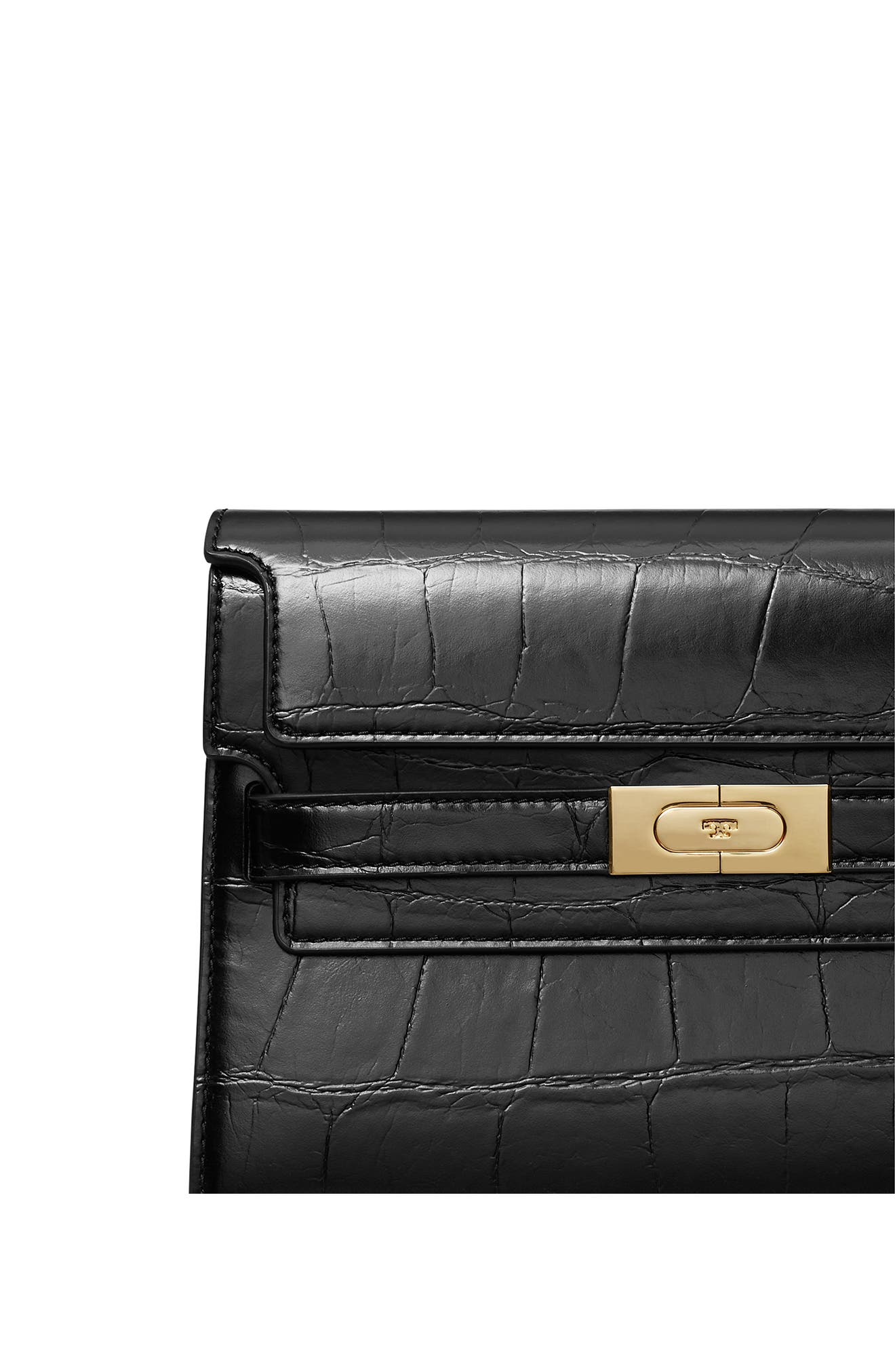Lee Radziwill Croc Embossed Leather Shoulder Bag, Alternate, color, BLACK