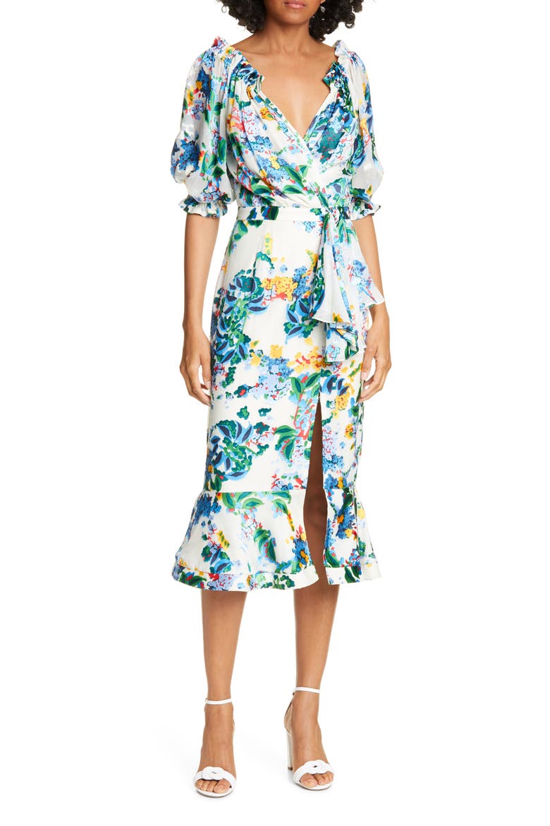 Olivia Silk Midi Dress, Main, color, CREAM BEGONIA
