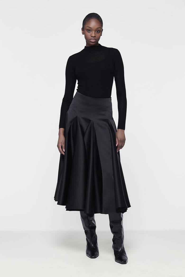 Flared Godet Skirt, Alternate, color, Black