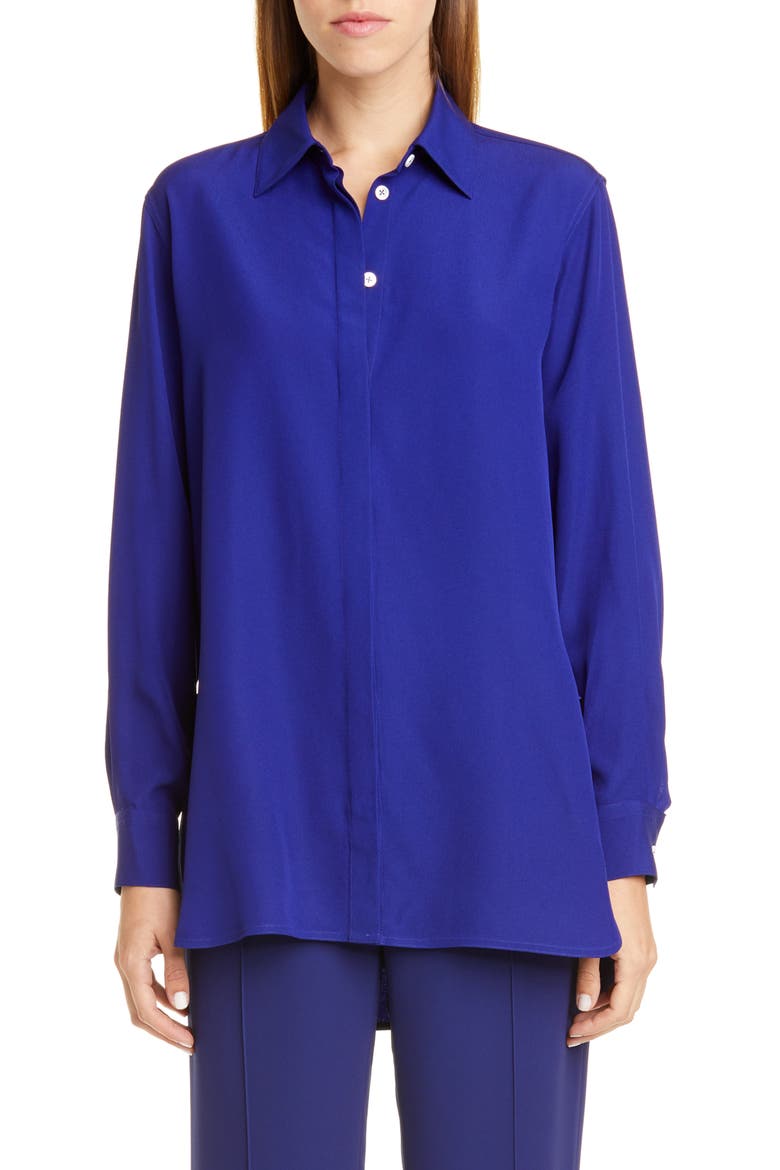 Crepe Back Satin Shirt, Main, color, COBALT