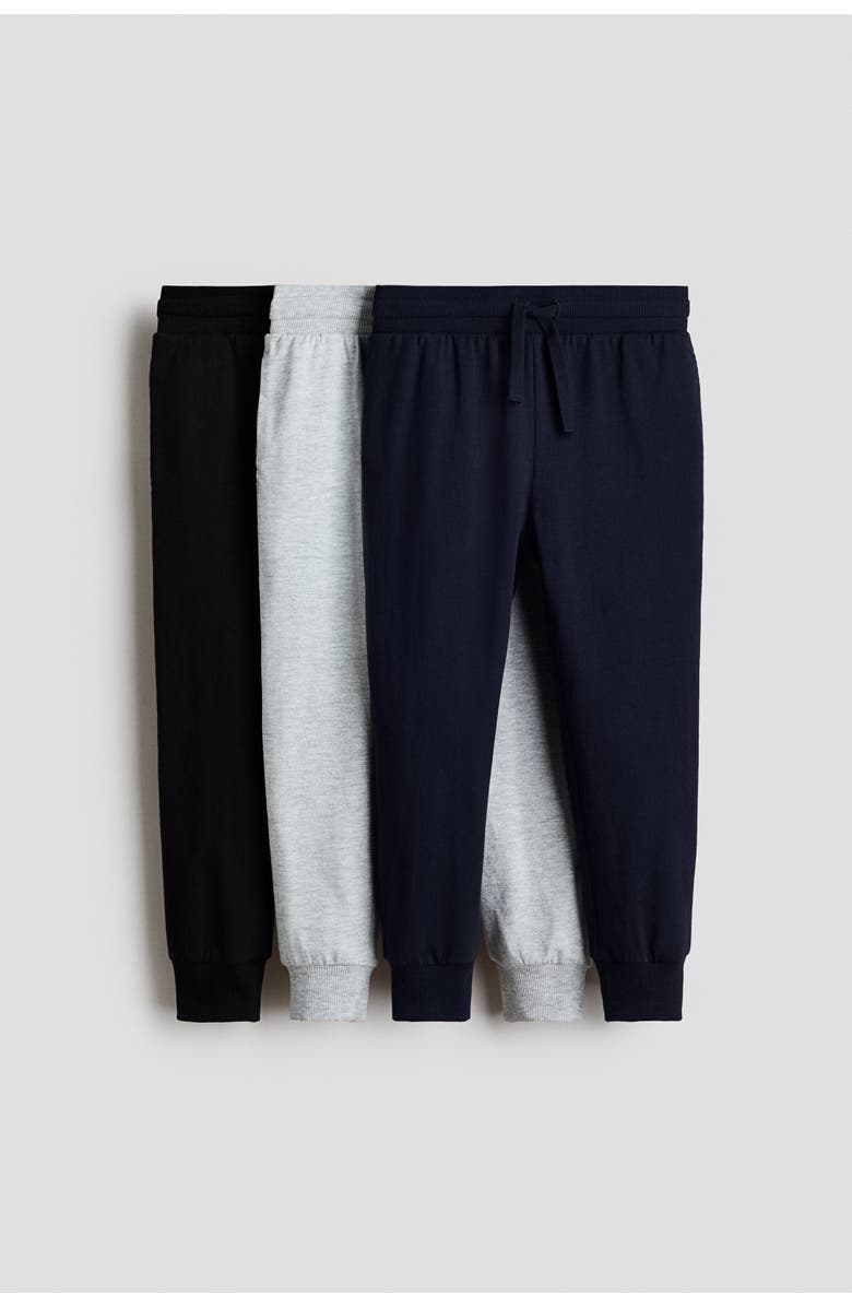 H&M 3-pack Cotton Joggers, Main, color, Black/Gray Melange/Navy Blue