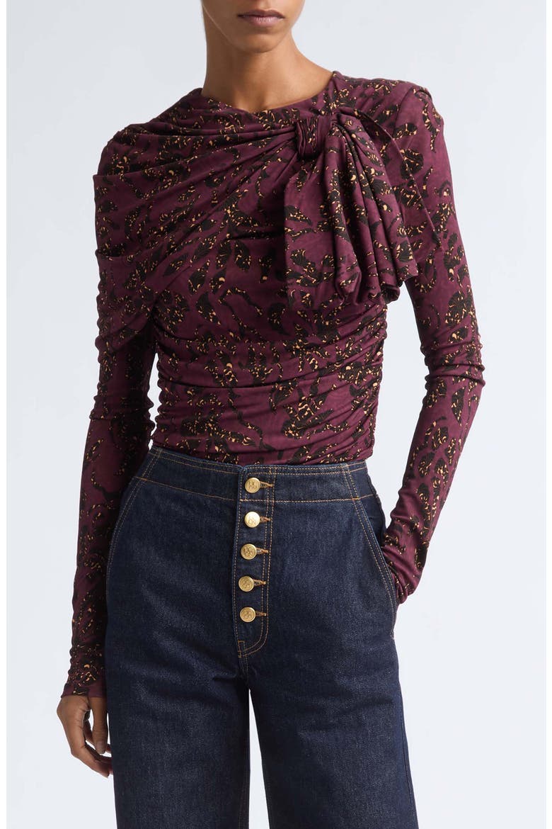 Neema Draped Jersey Top, Main, color, CLARET FLORAL