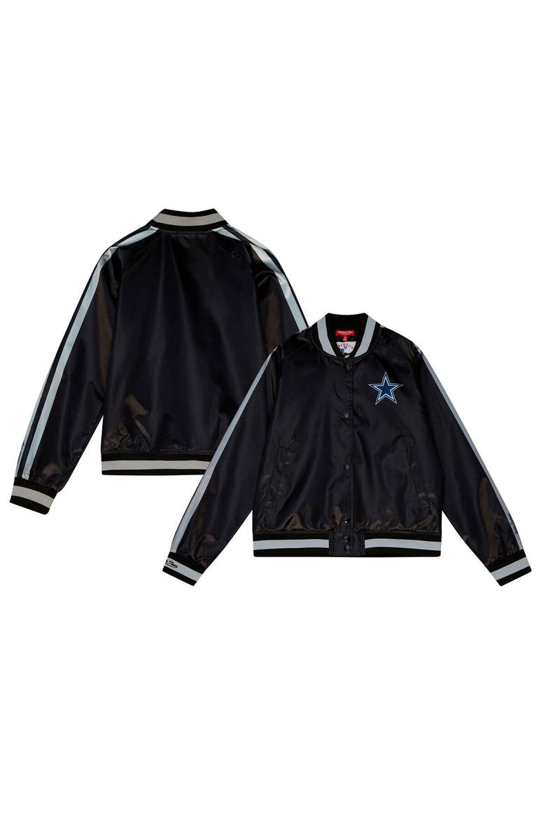 Women's Mitchell & Ness Black Dallas Cowboys Raglan Satin Full-Snap Jacket, Main, color, Black