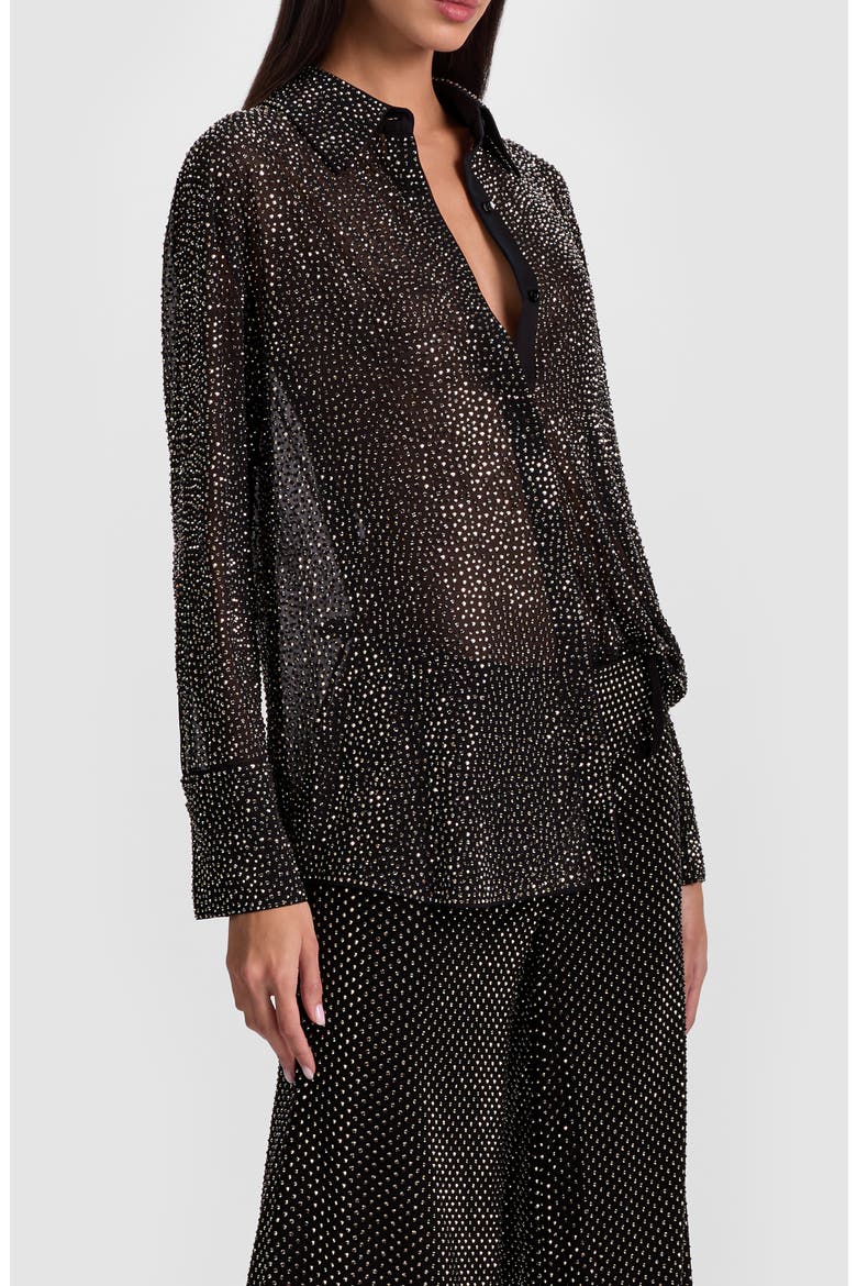 Crystal Detail Button-Up Shirt, Alternate, color, BLACK