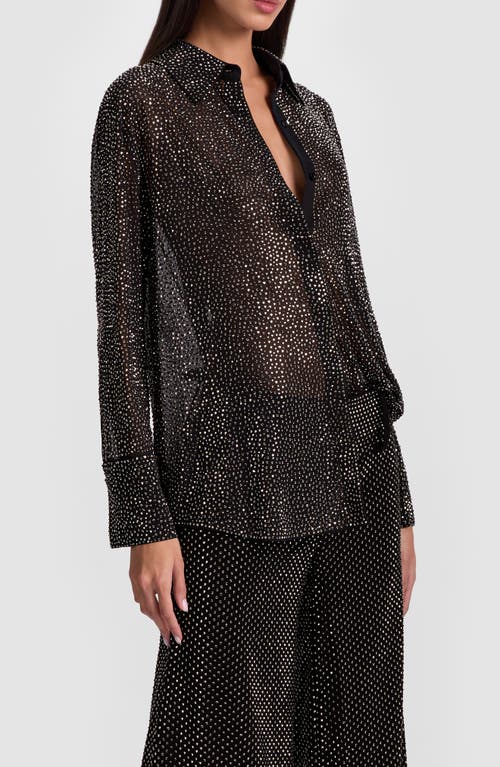 Alice And Olivia Finely Crystals-embellished Button-down Shirt In Black