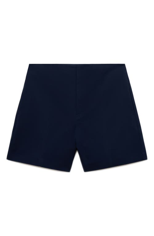Mango Seamed High Waist Straight Leg Twill Shorts In Blue