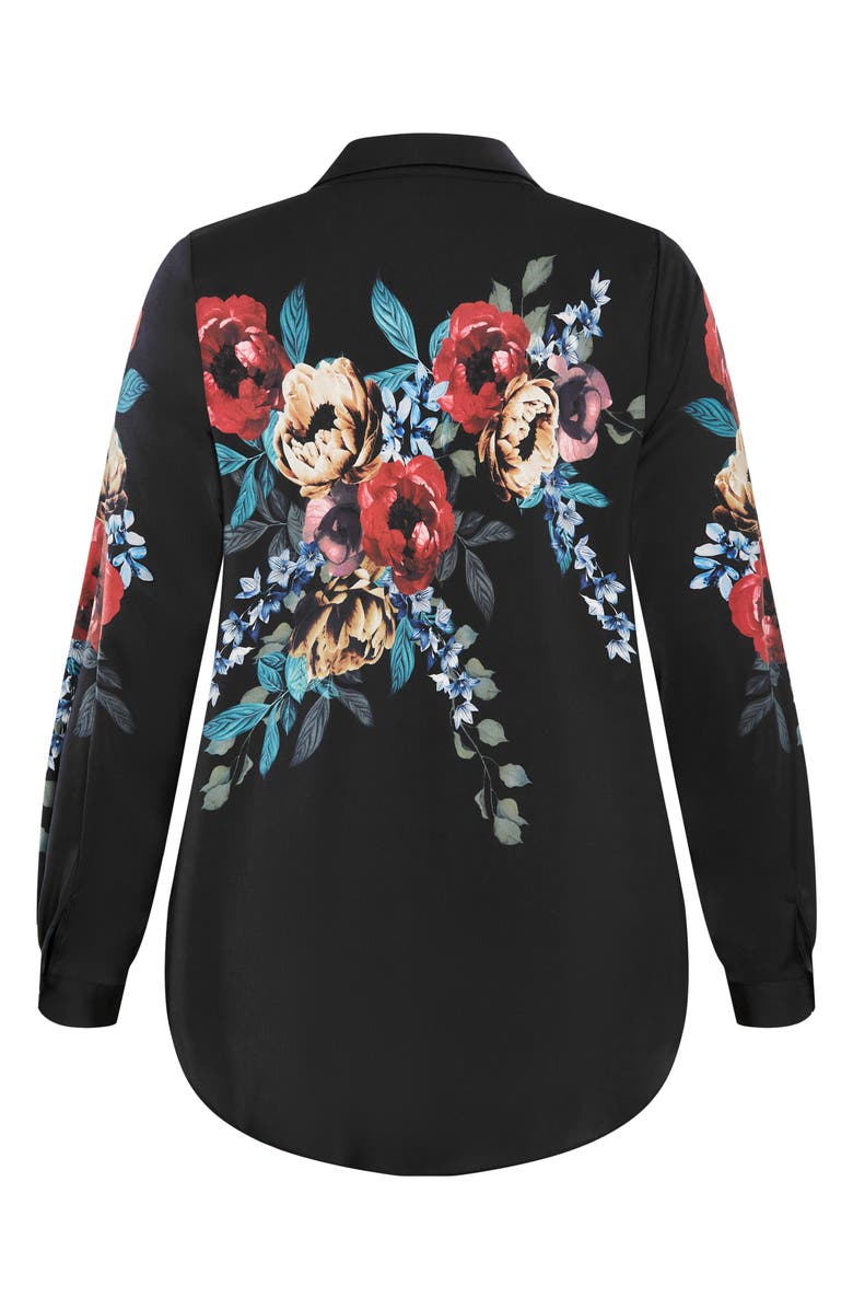 City Chic Phoebe Print Shirt, Alternate, color, Dark Late Bloom