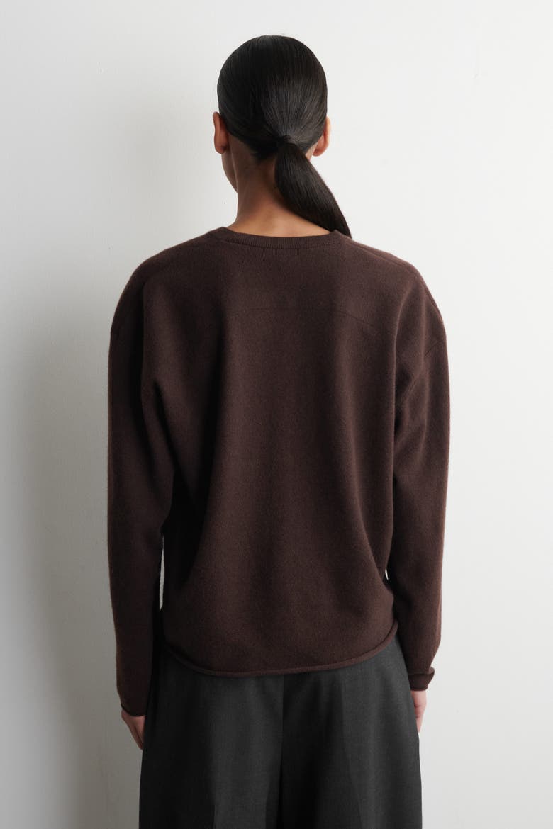 Merino Wool V-Neck Cardigan, Alternate, color, DARK BROWN