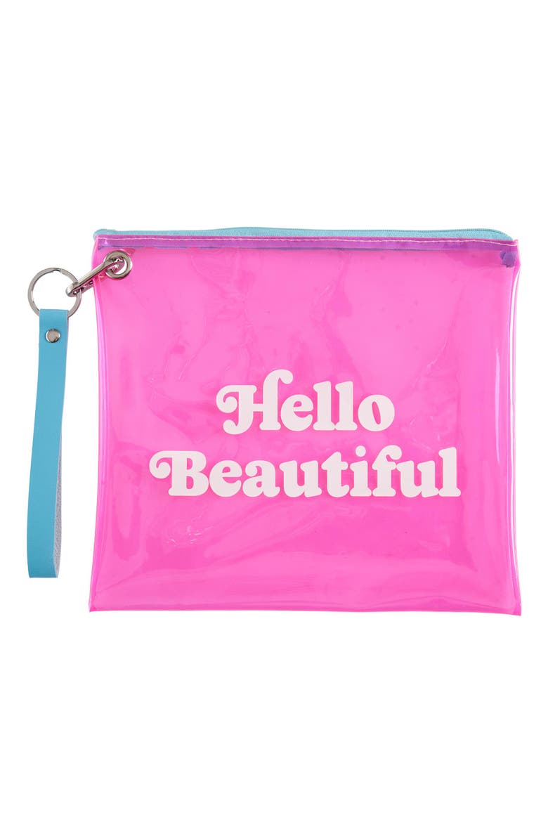 Hello Beautiful Clear Wristlet Bag Plastic Pink, Main, color, Pink