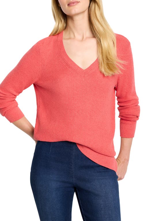 Nic + Zoe Nic+zoe Waffle Stitch V Neck Sweater In Red