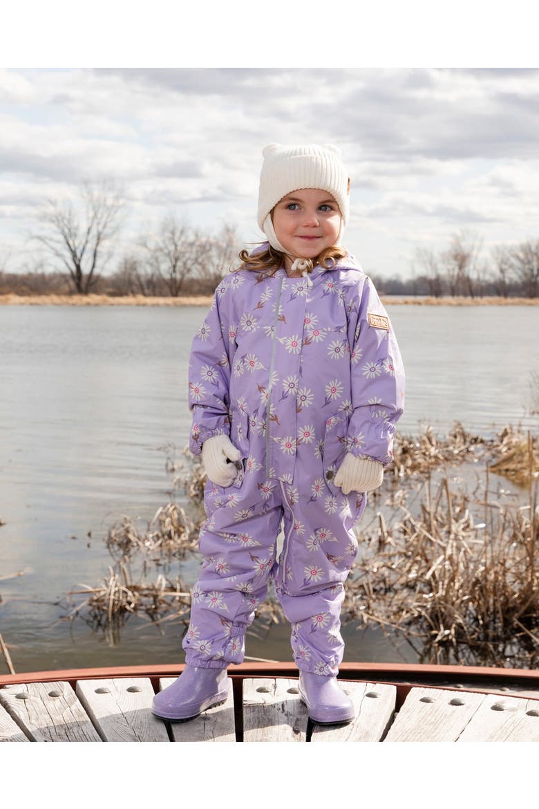 Baby Mid-Season One-Piece Daisy Print Outerwear with Hat, Alternate, color, Purple Printed Daisies