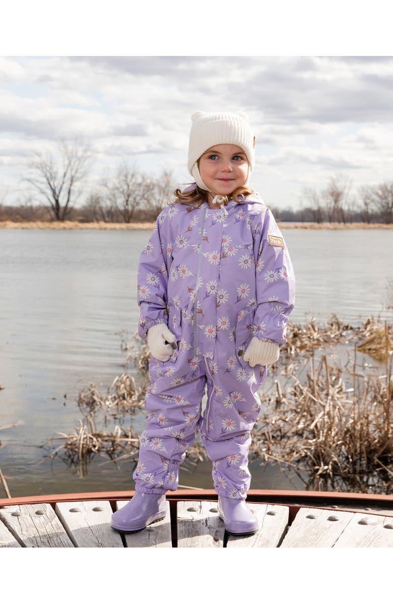 Deux par Deux Baby Mid-Season One-Piece Daisy Print Outerwear with Hat, Alternate, color, Purple Printed Daisies