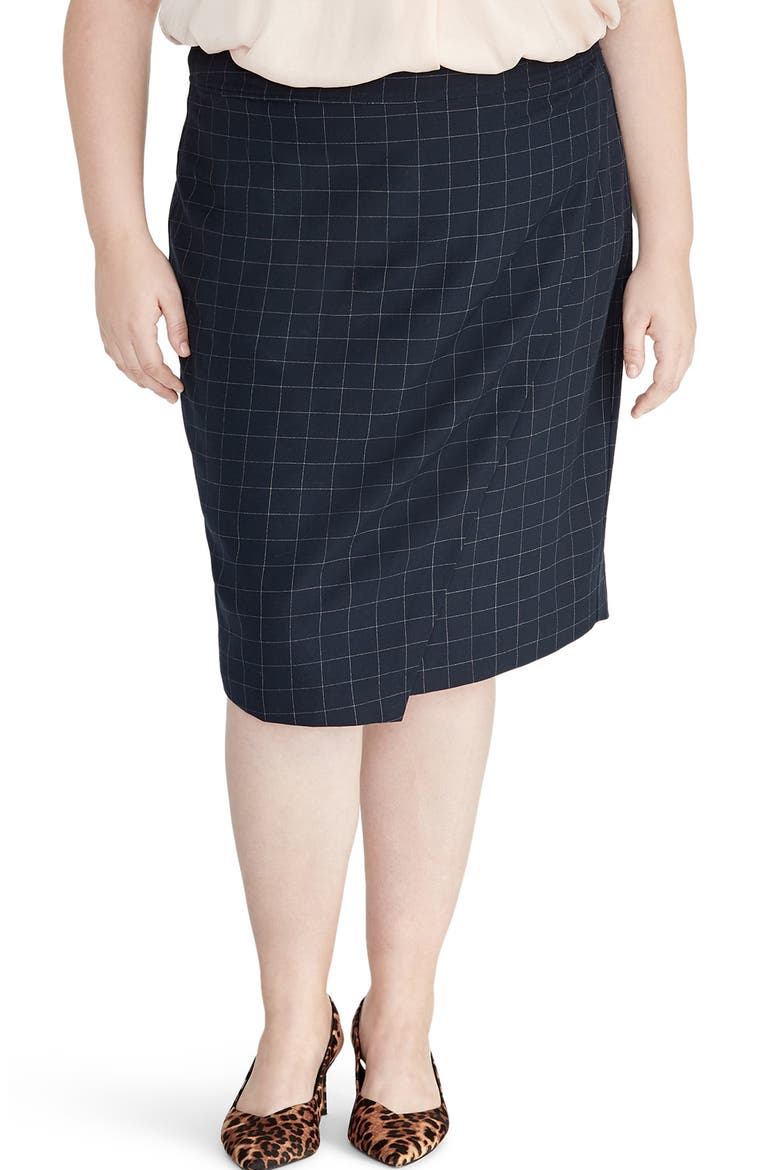 Windowpane Pencil Skirt, Main, color, TRUE NAVY