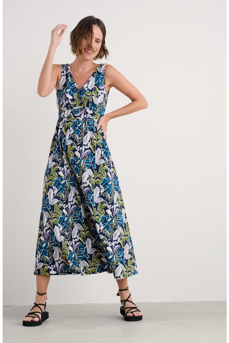 Polmanter Sleeveless Organic Cotton Jersey Maxi Dress, Alternate, color, LINEAR LEAVES MARITIME