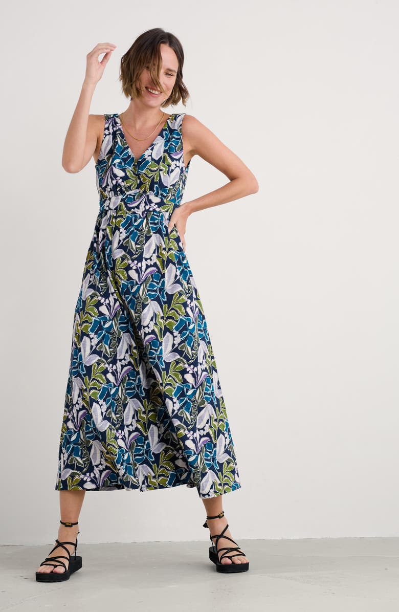 Seasalt Cornwall Polmanter Sleeveless Organic Cotton Jersey Maxi Dress, Alternate, color, Linear Leaves Maritime