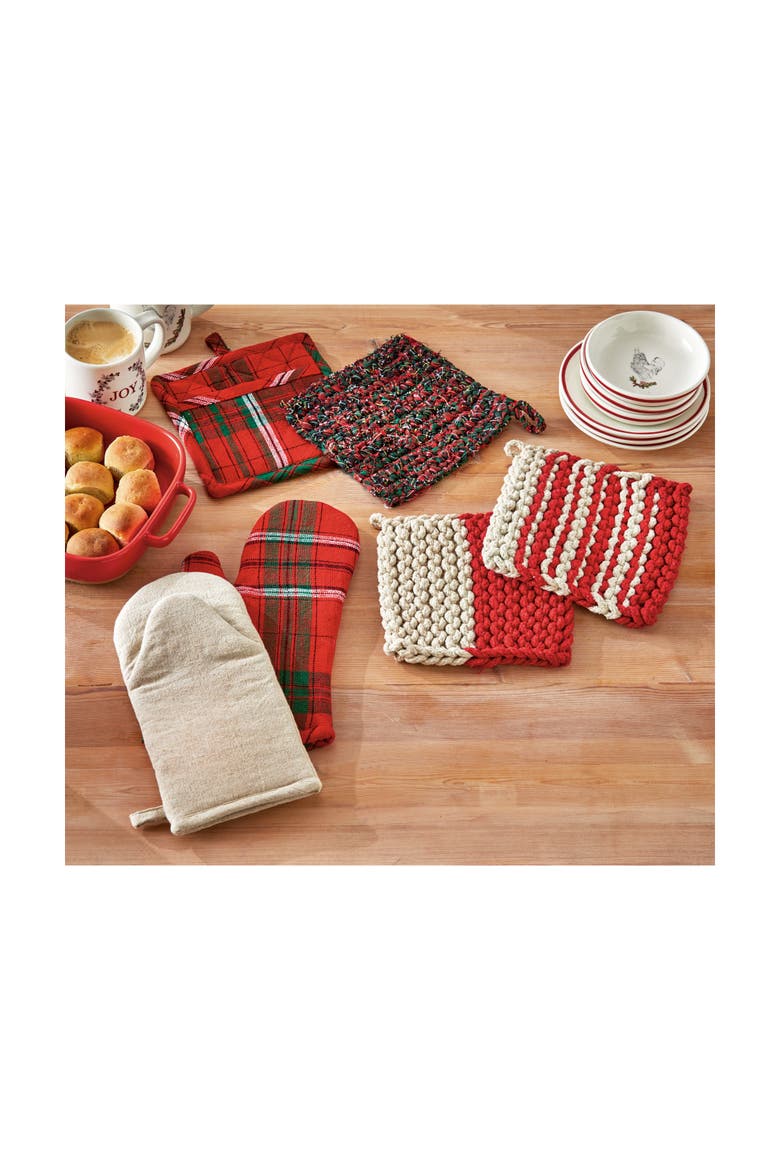 Chindi Crochet Plaid Potholder Trivet, Alternate, color, Green