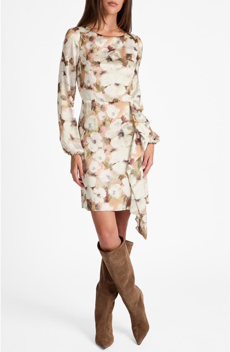 Santorelli Malia Long Sleeve Dress in Floral Georgette, Alternate, color, Peach Whip