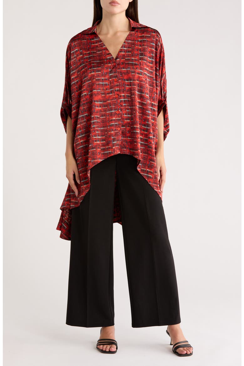 Oversize High-Low Button-Up Top, Main, color, RED