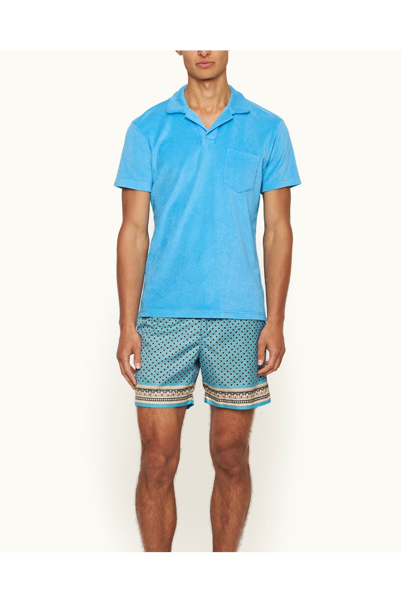 Terry Towelling Tailored Fit Towelling Polo Shirt, Main, color, Aqua Blue