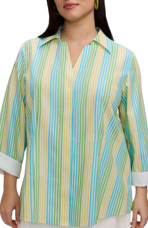 Taylor Stripe Cotton Button-Up Shirt (Plus)