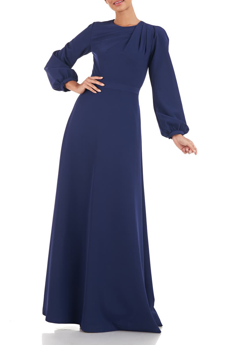 Kay Unger Kinsely Long Sleeve Crepe Gown, Main, color,