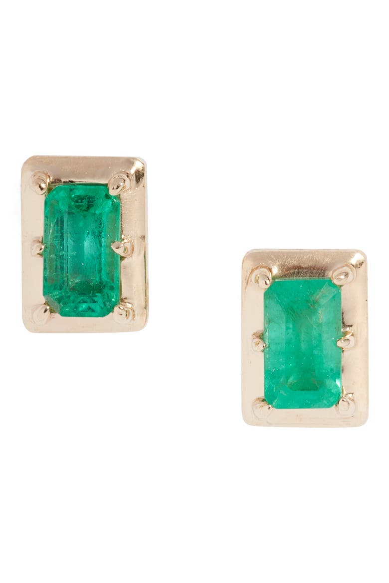 Dew Drop Melia Carré Emerald Stud Earrings, Main, color, GREEN GOLD