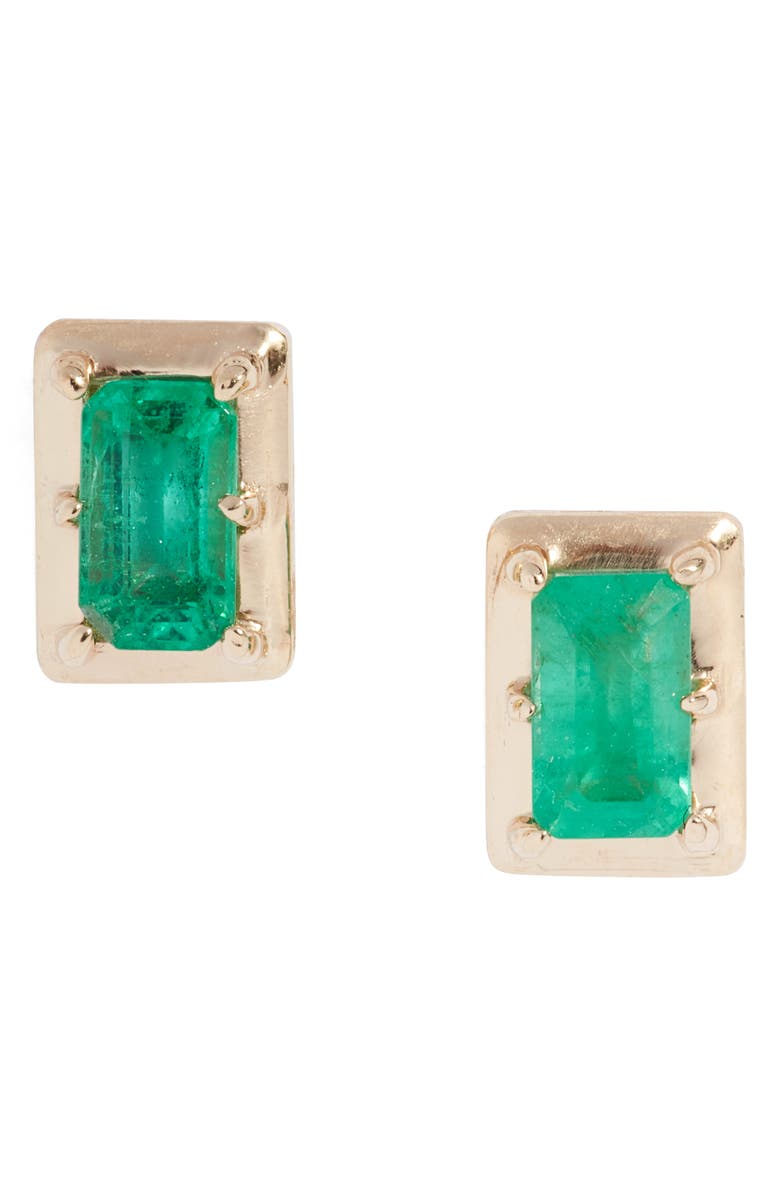 Anzie Dew Drop Melia Carré Emerald Stud Earrings, Main, color, Green Gold