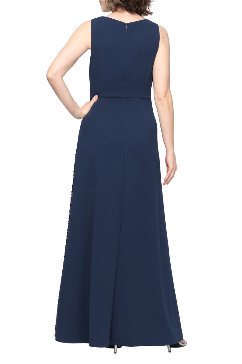 Sequin Pleated Sleeveless Stretch Crepe Gown, Alternate, color, NAVY