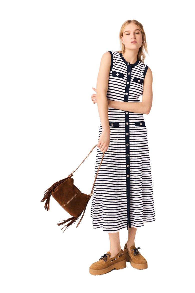 Breton stripe knit maxi dress, Alternate, color, Ecru/navy blue
