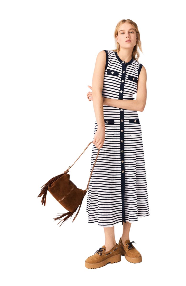 maje Breton stripe knit maxi dress, Alternate, color, Ecru/Navy Blue