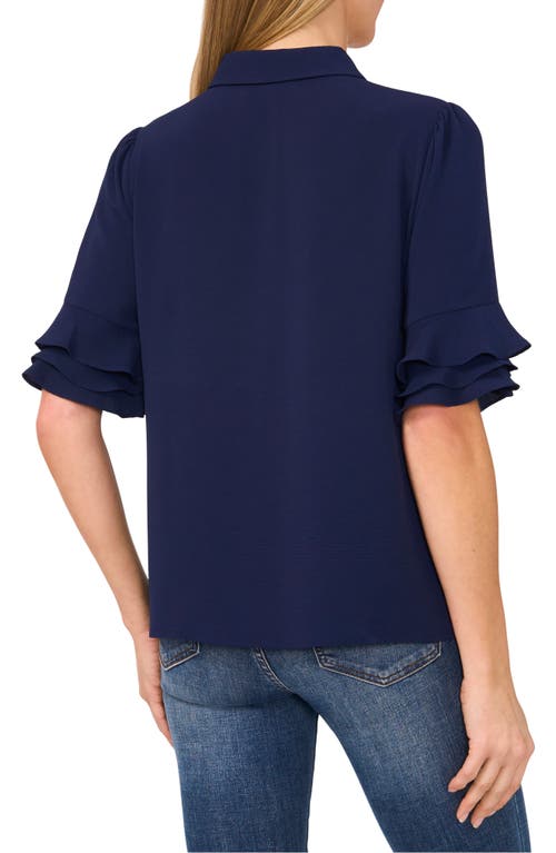 Cece Ruffle Sleeve Collar Blouse In Classic Navy